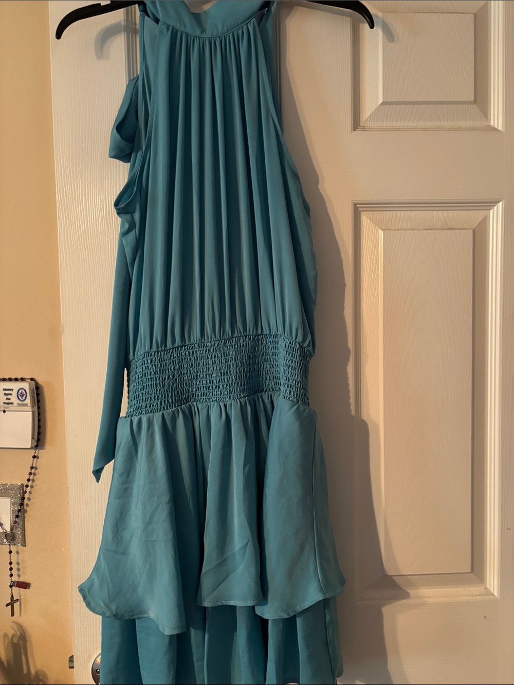 Women Teal Halter Tiered Dress with Smocked Waist